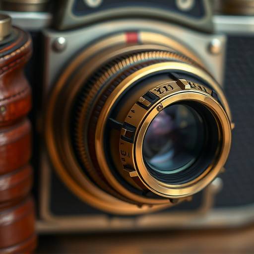 Close-up van een oude camera met details van lens en knoppen
