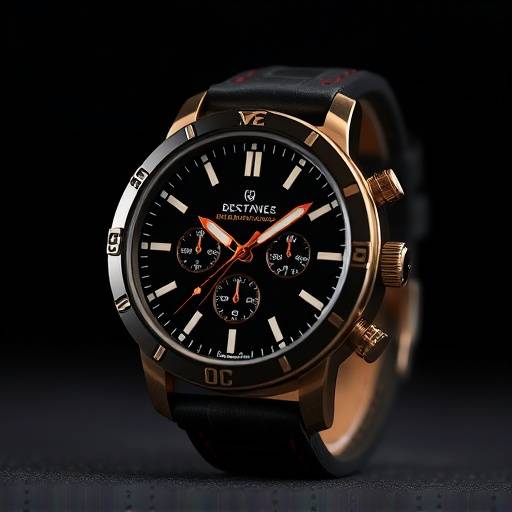 Een productfoto van een stijlvol horloge op een donkere achtergrond.